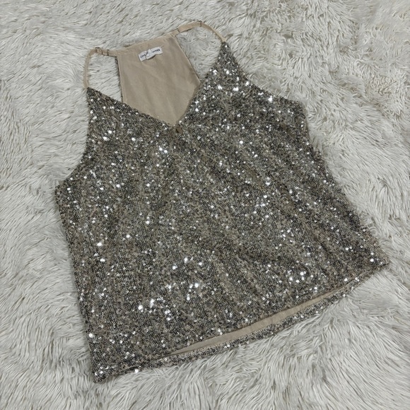 Love On A Hanger Silver Sequin Wrap Racerback Tank Blouse Medium - Picture 1 of 11